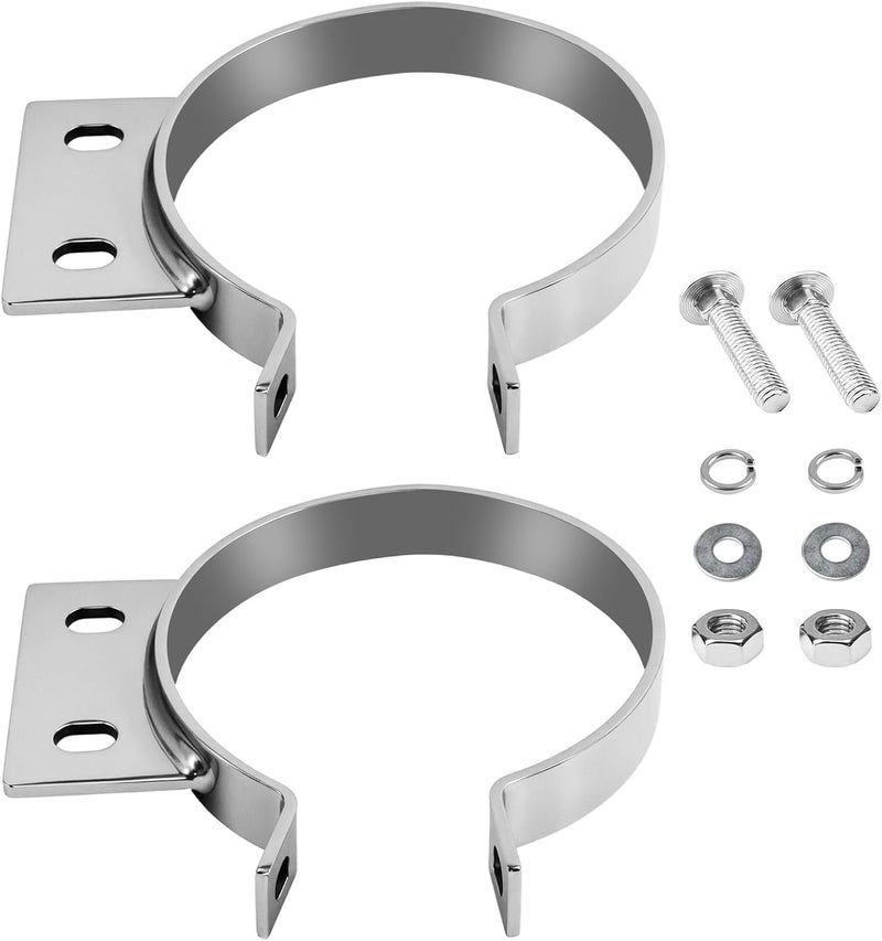 HUDEX 5" Exhaust Stack Mounting Bracket Kit - Compatible with Peterbilt 379 & 359 (1987-1993),Replace#10294,2pcs Chrome Clamp & Adjustment Bolt Included - Silver - Image 1